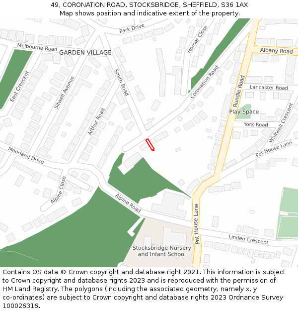 49, CORONATION ROAD, STOCKSBRIDGE, SHEFFIELD, S36 1AX: Location map and indicative extent of plot