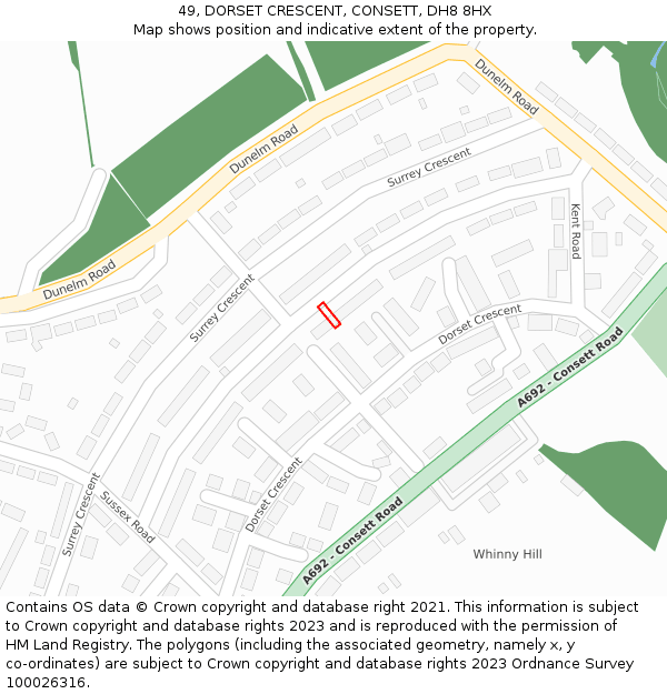 49, DORSET CRESCENT, CONSETT, DH8 8HX: Location map and indicative extent of plot