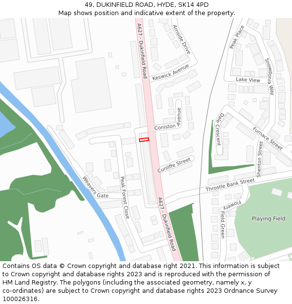 49, DUKINFIELD ROAD, HYDE, SK14 4PD: Location map and indicative extent of plot