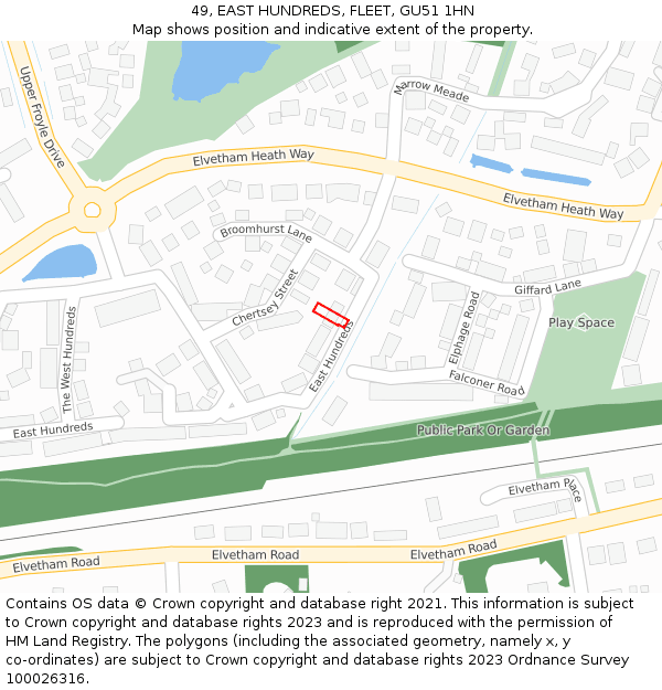 49, EAST HUNDREDS, FLEET, GU51 1HN: Location map and indicative extent of plot