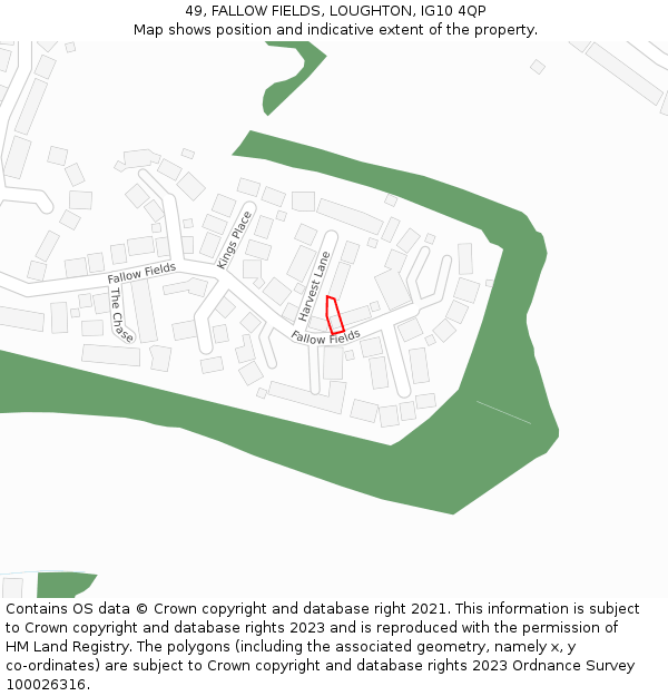 49, FALLOW FIELDS, LOUGHTON, IG10 4QP: Location map and indicative extent of plot