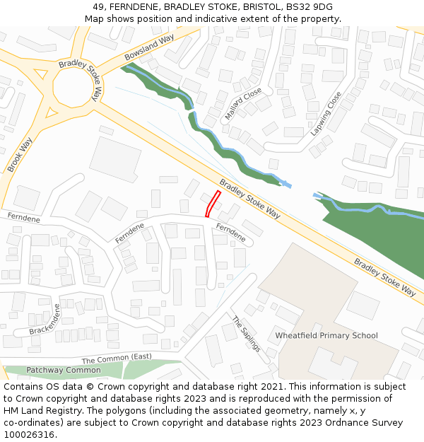 49, FERNDENE, BRADLEY STOKE, BRISTOL, BS32 9DG: Location map and indicative extent of plot