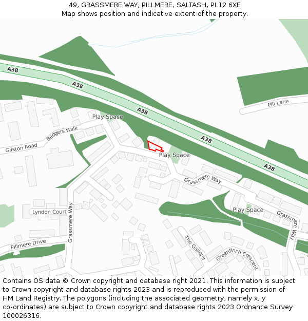 49, GRASSMERE WAY, PILLMERE, SALTASH, PL12 6XE: Location map and indicative extent of plot