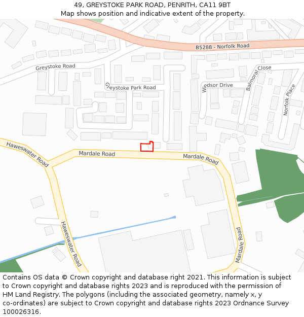 49, GREYSTOKE PARK ROAD, PENRITH, CA11 9BT: Location map and indicative extent of plot
