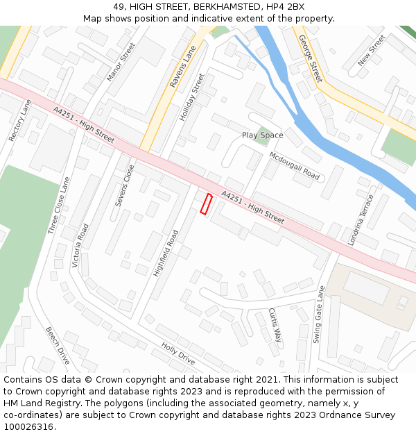 49, HIGH STREET, BERKHAMSTED, HP4 2BX: Location map and indicative extent of plot