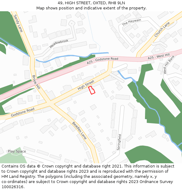 49, HIGH STREET, OXTED, RH8 9LN: Location map and indicative extent of plot