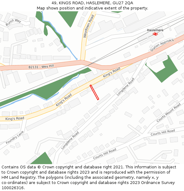 49, KINGS ROAD, HASLEMERE, GU27 2QA: Location map and indicative extent of plot