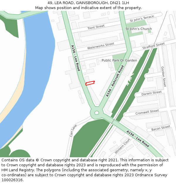 49, LEA ROAD, GAINSBOROUGH, DN21 1LH: Location map and indicative extent of plot