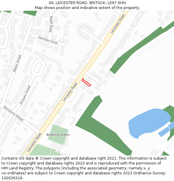 49, LEICESTER ROAD, IBSTOCK, LE67 6HN: Location map and indicative extent of plot