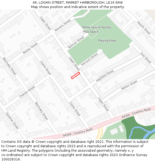49, LOGAN STREET, MARKET HARBOROUGH, LE16 9AW: Location map and indicative extent of plot
