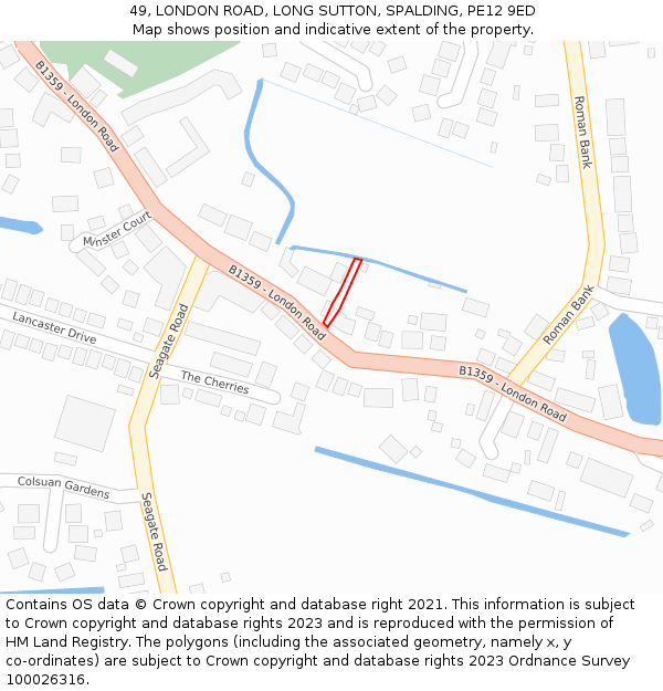 49, LONDON ROAD, LONG SUTTON, SPALDING, PE12 9ED: Location map and indicative extent of plot