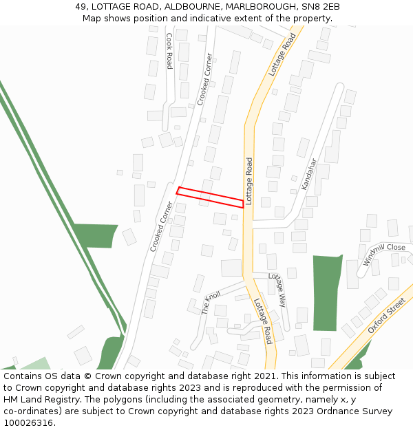 49, LOTTAGE ROAD, ALDBOURNE, MARLBOROUGH, SN8 2EB: Location map and indicative extent of plot