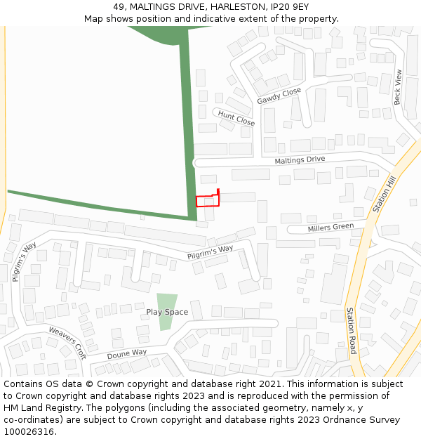 49, MALTINGS DRIVE, HARLESTON, IP20 9EY: Location map and indicative extent of plot