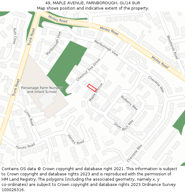 49, MAPLE AVENUE, FARNBOROUGH, GU14 9UR: Location map and indicative extent of plot