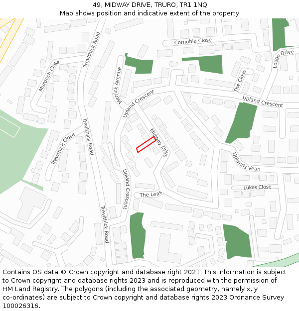 49, MIDWAY DRIVE, TRURO, TR1 1NQ: Location map and indicative extent of plot