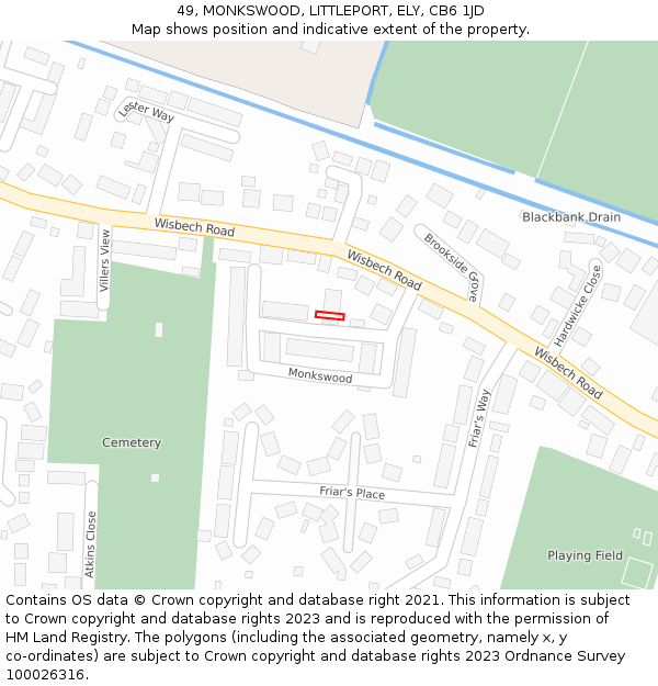 49, MONKSWOOD, LITTLEPORT, ELY, CB6 1JD: Location map and indicative extent of plot