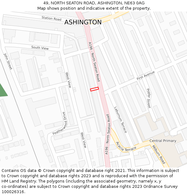 49, NORTH SEATON ROAD, ASHINGTON, NE63 0AG: Location map and indicative extent of plot