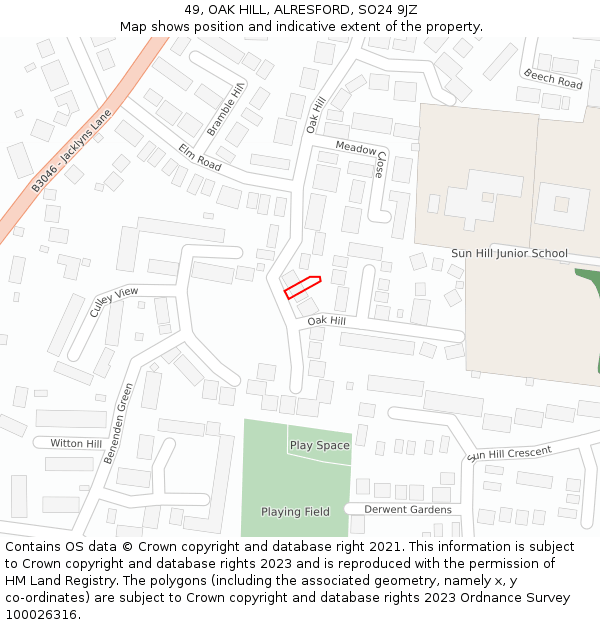 49, OAK HILL, ALRESFORD, SO24 9JZ: Location map and indicative extent of plot