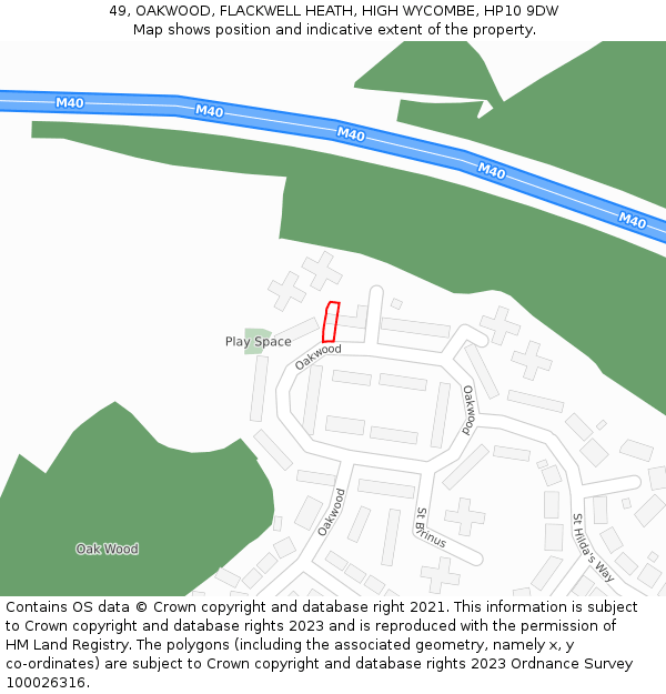 49, OAKWOOD, FLACKWELL HEATH, HIGH WYCOMBE, HP10 9DW: Location map and indicative extent of plot
