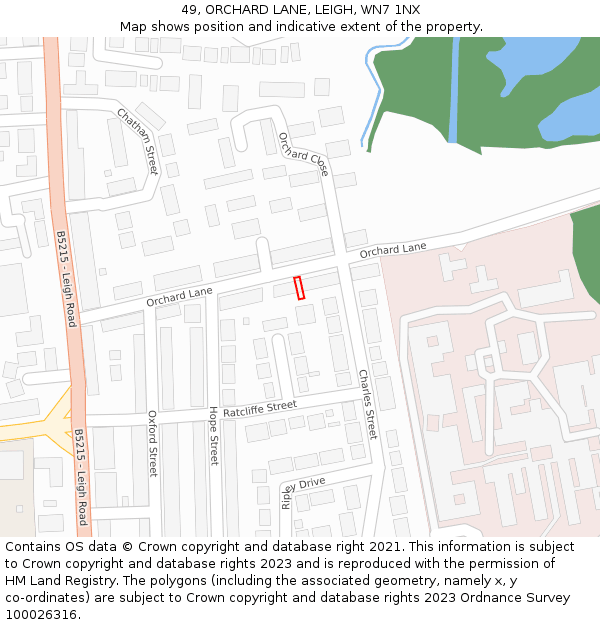 49, ORCHARD LANE, LEIGH, WN7 1NX: Location map and indicative extent of plot