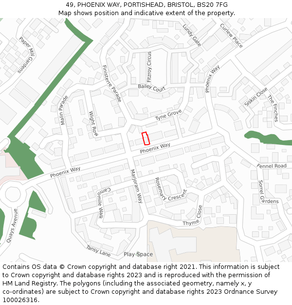 49, PHOENIX WAY, PORTISHEAD, BRISTOL, BS20 7FG: Location map and indicative extent of plot