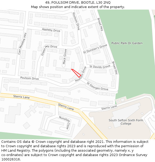 49, POULSOM DRIVE, BOOTLE, L30 2NQ: Location map and indicative extent of plot