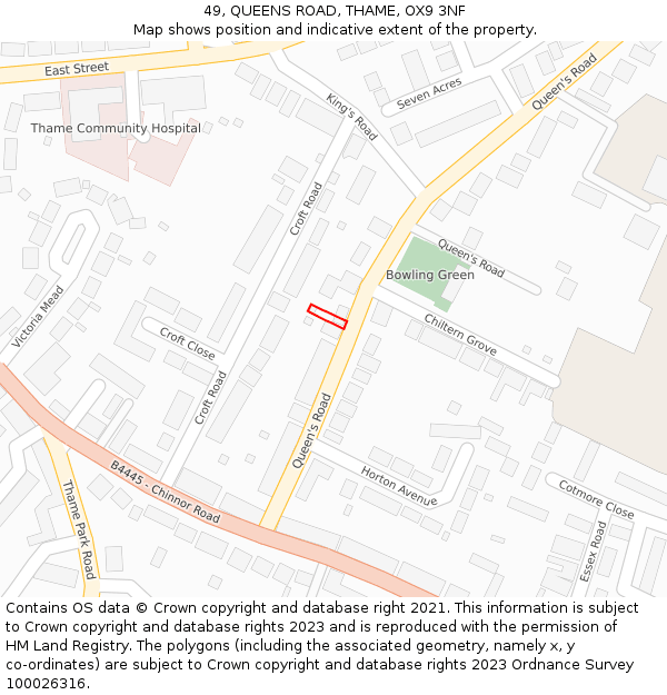 49, QUEENS ROAD, THAME, OX9 3NF: Location map and indicative extent of plot