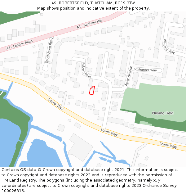 49, ROBERTSFIELD, THATCHAM, RG19 3TW: Location map and indicative extent of plot