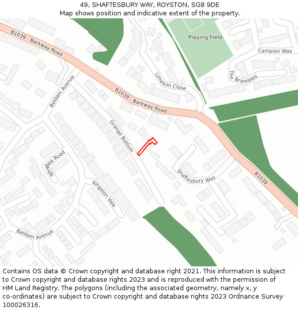 49, SHAFTESBURY WAY, ROYSTON, SG8 9DE: Location map and indicative extent of plot
