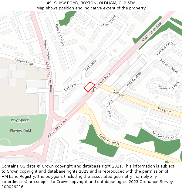 49, SHAW ROAD, ROYTON, OLDHAM, OL2 6DA: Location map and indicative extent of plot