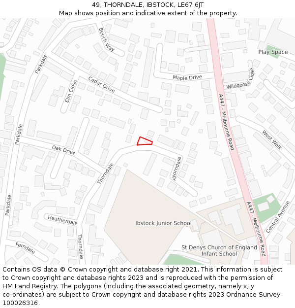 49, THORNDALE, IBSTOCK, LE67 6JT: Location map and indicative extent of plot