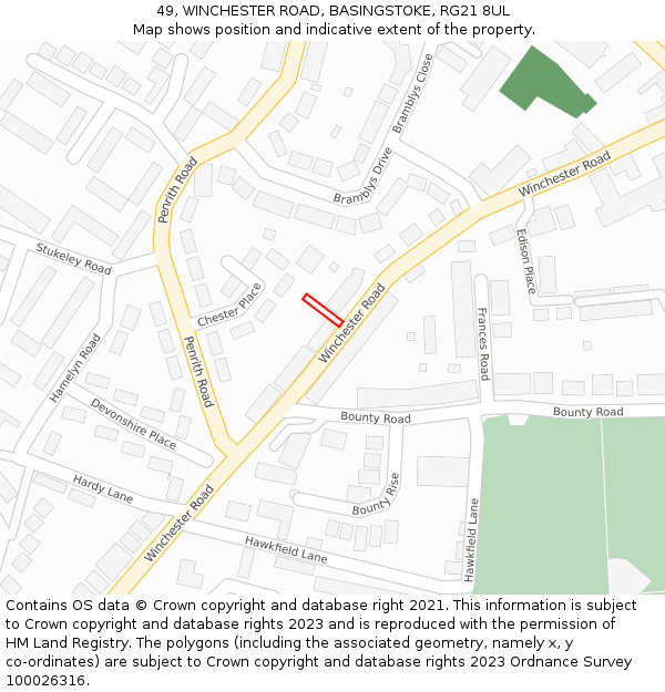 49, WINCHESTER ROAD, BASINGSTOKE, RG21 8UL: Location map and indicative extent of plot