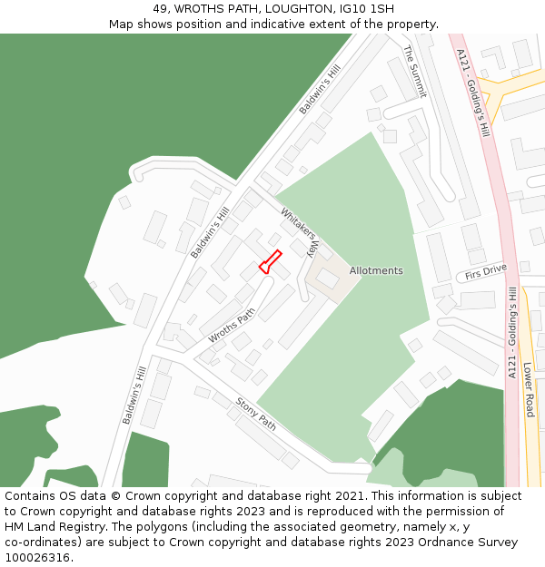 49, WROTHS PATH, LOUGHTON, IG10 1SH: Location map and indicative extent of plot