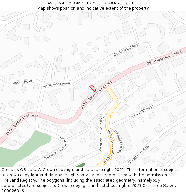 491, BABBACOMBE ROAD, TORQUAY, TQ1 1HL: Location map and indicative extent of plot