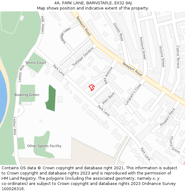 4A, PARK LANE, BARNSTAPLE, EX32 9AJ: Location map and indicative extent of plot