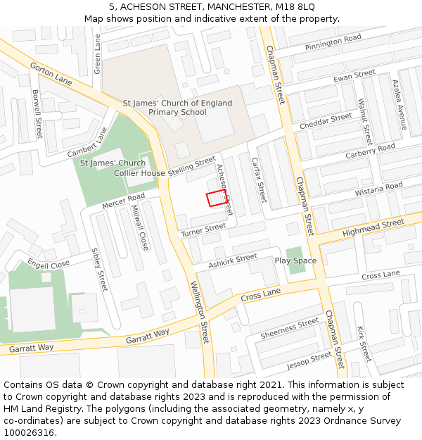 5, ACHESON STREET, MANCHESTER, M18 8LQ: Location map and indicative extent of plot