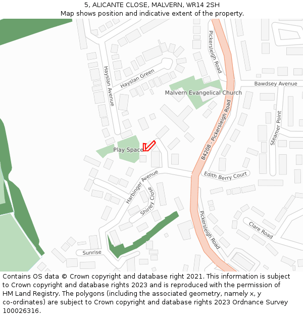 5, ALICANTE CLOSE, MALVERN, WR14 2SH: Location map and indicative extent of plot