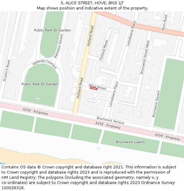 5, ALICE STREET, HOVE, BN3 1JT: Location map and indicative extent of plot