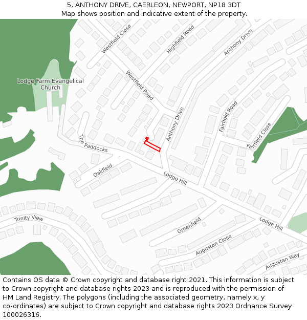 5, ANTHONY DRIVE, CAERLEON, NEWPORT, NP18 3DT: Location map and indicative extent of plot