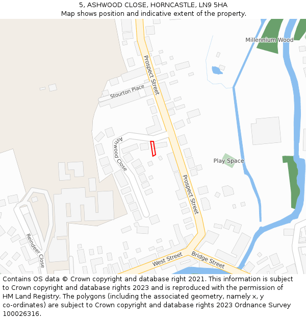5, ASHWOOD CLOSE, HORNCASTLE, LN9 5HA: Location map and indicative extent of plot
