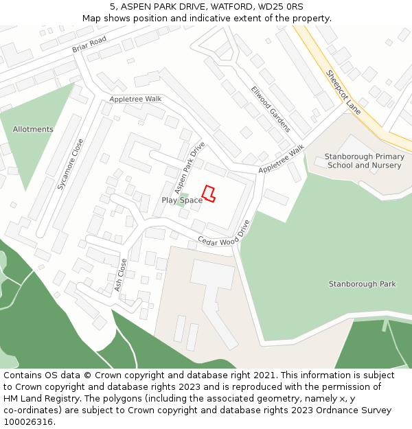 5, ASPEN PARK DRIVE, WATFORD, WD25 0RS: Location map and indicative extent of plot