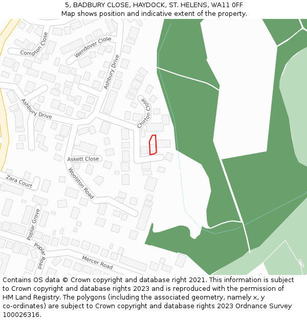 5, BADBURY CLOSE, HAYDOCK, ST. HELENS, WA11 0FF: Location map and indicative extent of plot