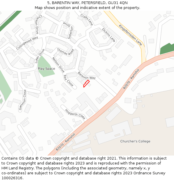5, BARENTIN WAY, PETERSFIELD, GU31 4QN: Location map and indicative extent of plot