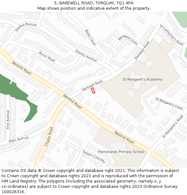 5, BAREWELL ROAD, TORQUAY, TQ1 4PA: Location map and indicative extent of plot