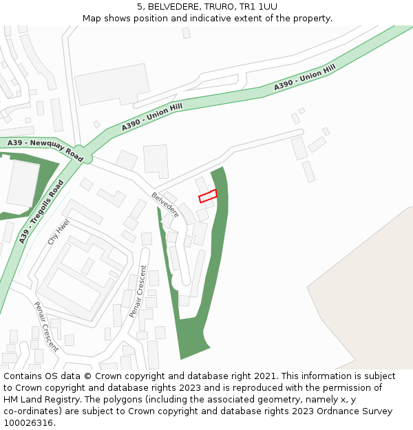 5, BELVEDERE, TRURO, TR1 1UU: Location map and indicative extent of plot