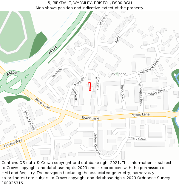 5, BIRKDALE, WARMLEY, BRISTOL, BS30 8GH: Location map and indicative extent of plot
