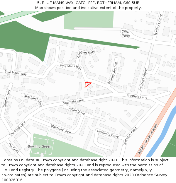 5, BLUE MANS WAY, CATCLIFFE, ROTHERHAM, S60 5UR: Location map and indicative extent of plot