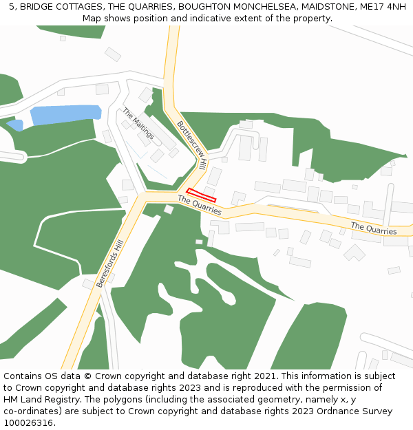 5, BRIDGE COTTAGES, THE QUARRIES, BOUGHTON MONCHELSEA, MAIDSTONE, ME17 4NH: Location map and indicative extent of plot
