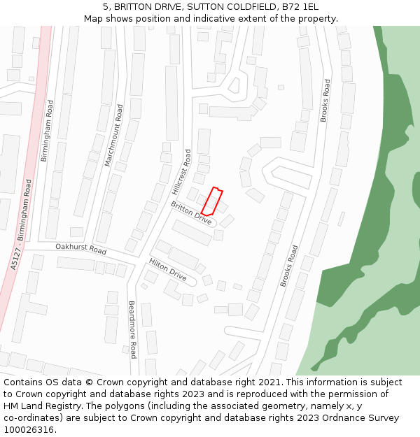 5, BRITTON DRIVE, SUTTON COLDFIELD, B72 1EL: Location map and indicative extent of plot