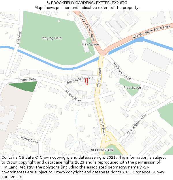5, BROOKFIELD GARDENS, EXETER, EX2 8TG: Location map and indicative extent of plot